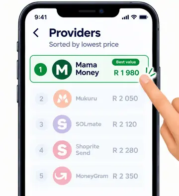 Sending money through the chosen provider